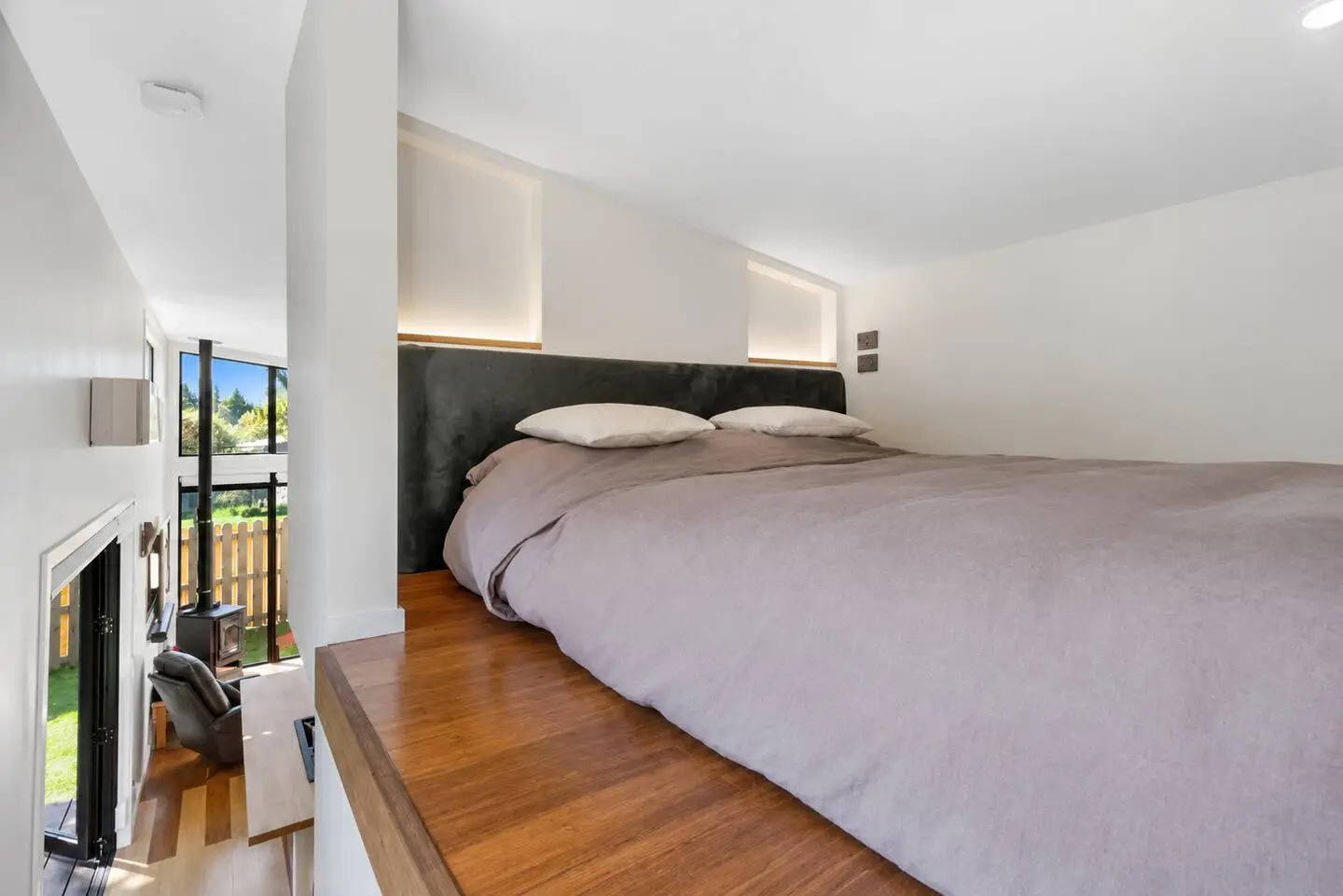 Loft bedroom with queen bed